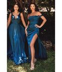 A-line V-neck Slit Shirred Plunging Neck Empire Waistline Satin Bridesmaid Dress