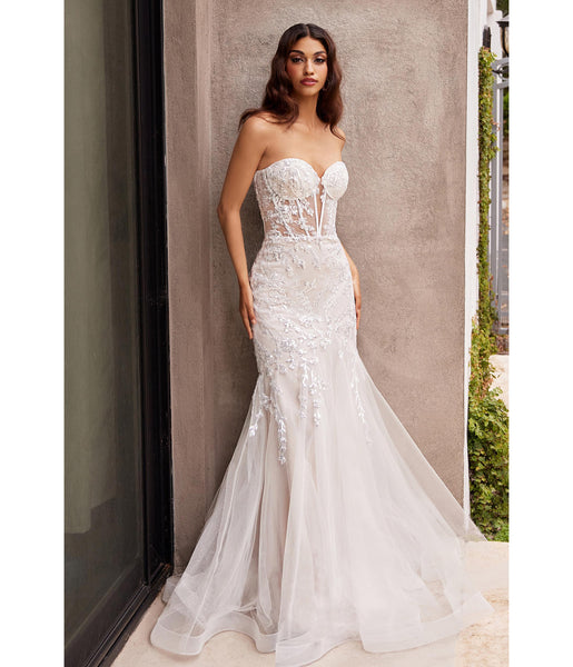Strapless Tulle Floral Print Plunging Neck Sweetheart Sheer Sequined Beaded Mermaid Wedding Dress