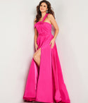 Sophisticated A-line Floor Length Off the Shoulder One Shoulder Taffeta Asymmetric Ruched Slit Evening Dress