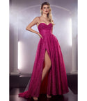 Slit Pleated Glittering Floor Length Cowl Neck Corset Waistline Ball Gown Prom Dress with a Brush/Sweep Train