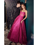 A-line Strapless Corset Waistline Lace-Up Fitted Sheer Glittering Full-Skirt Ball Gown Prom Dress with a Brush/Sweep Train