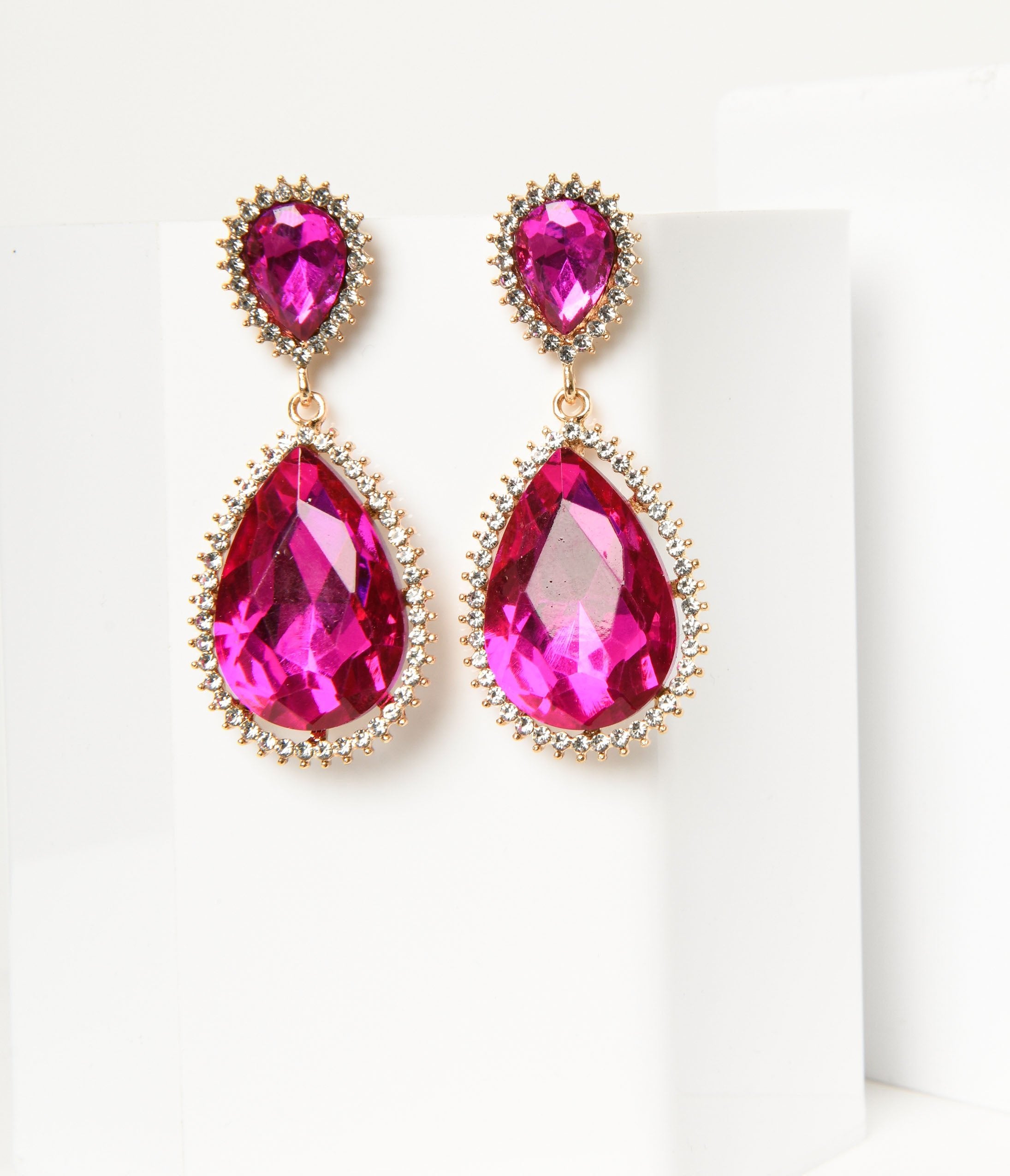 

Fuchsia Rhinestone Dangle Earrings