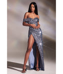 Slit Fitted Draped Sequined Off the Shoulder Corset Waistline Sheath Ball Gown Sheath Dress/Prom Dress