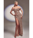 Sheath Off the Shoulder Corset Waistline Slit Draped Fitted Sequined Ball Gown Sheath Dress/Prom Dress