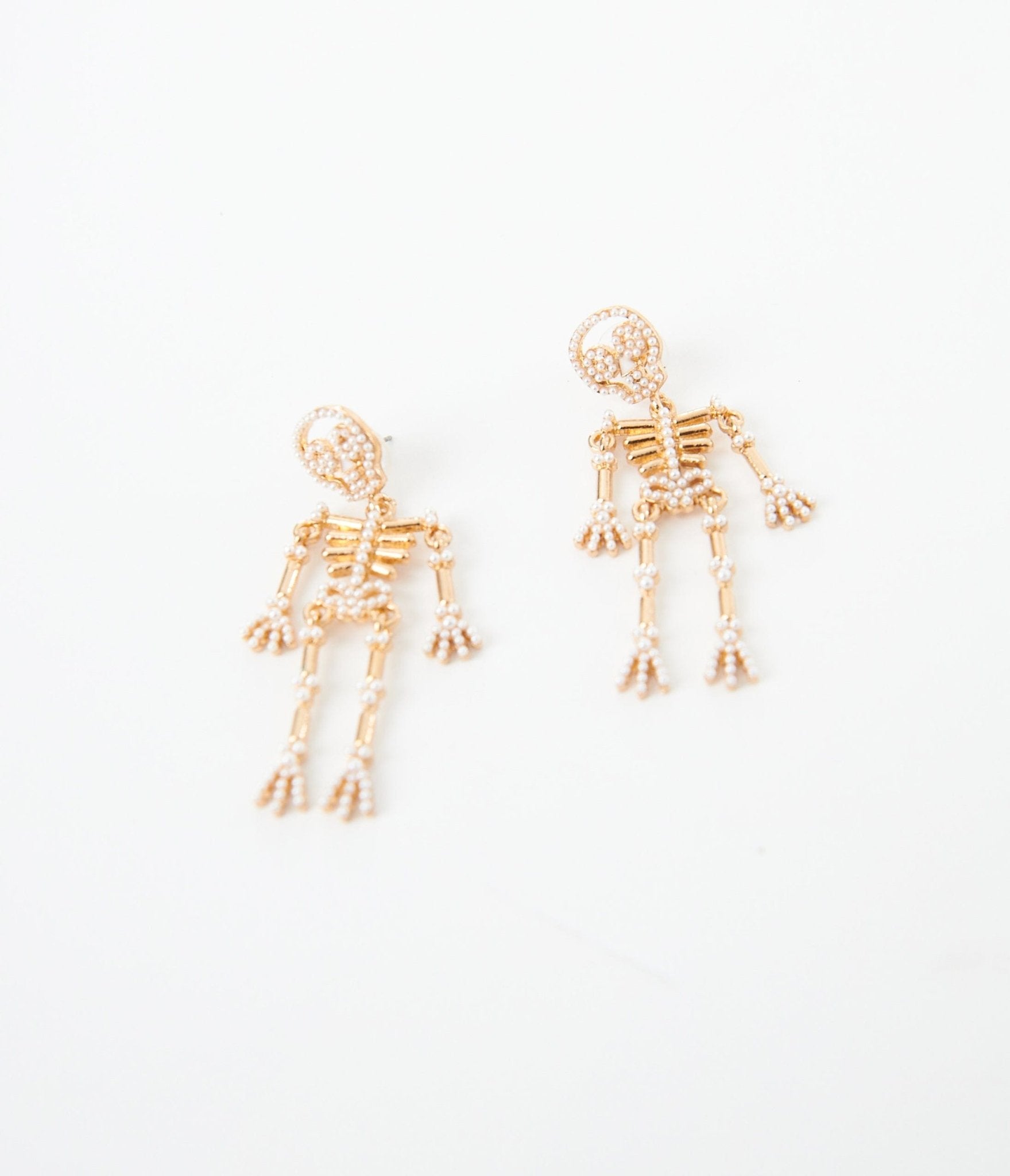 

Gold Faux Pearl Skeleton Drop Earrings