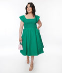 Swing-Skirt Ruched Dress With Ruffles