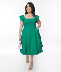 Ruched Swing-Skirt Dress With Ruffles