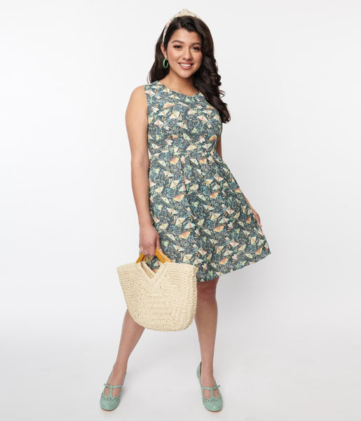Fit-and-Flare Fitted Sleeveless Floral Print Skater Dress