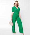 V-neck Puff Sleeves Sleeves Banding Short Jumpsuit