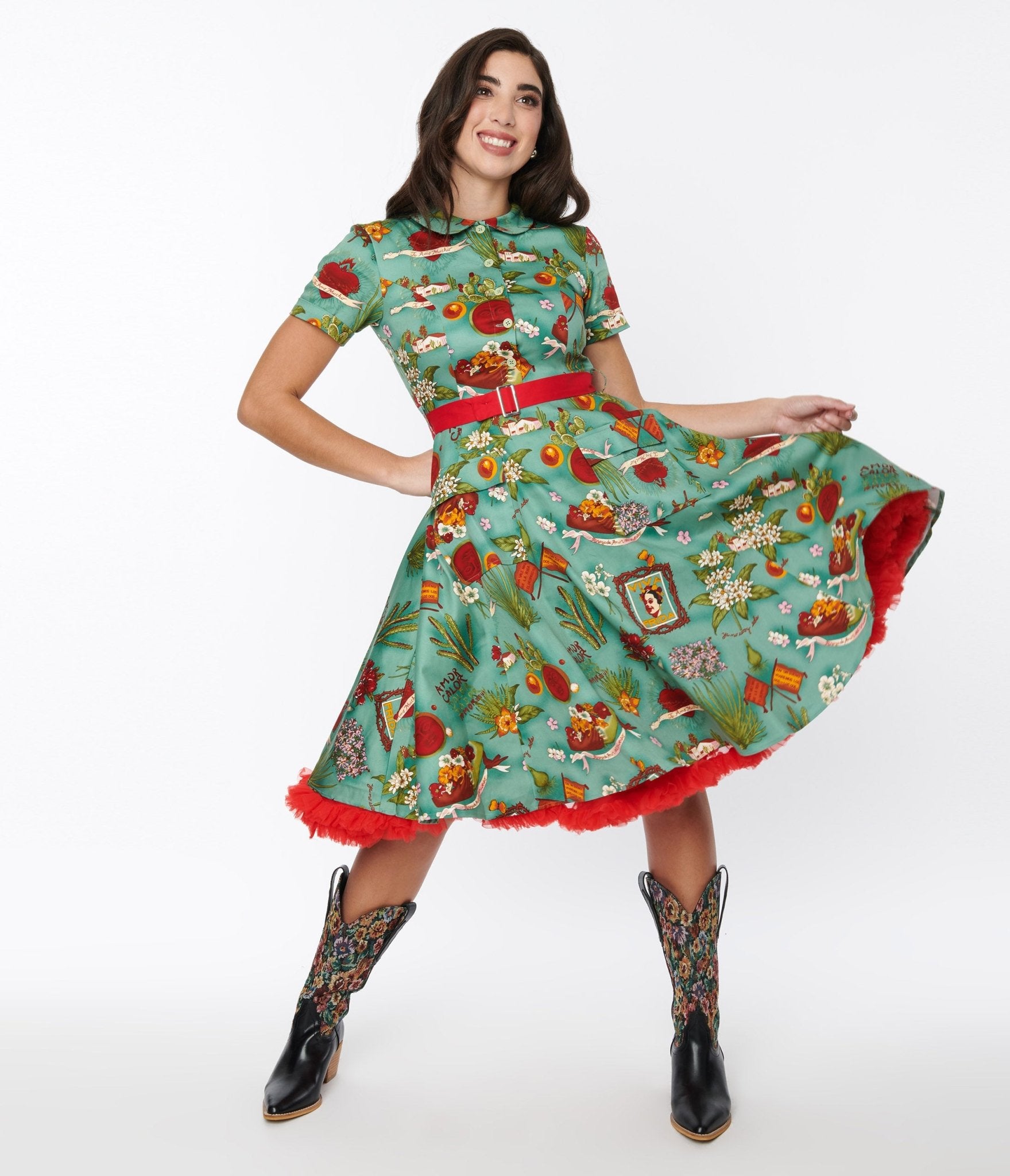 

Green Love Letter To Frida Swing Dress