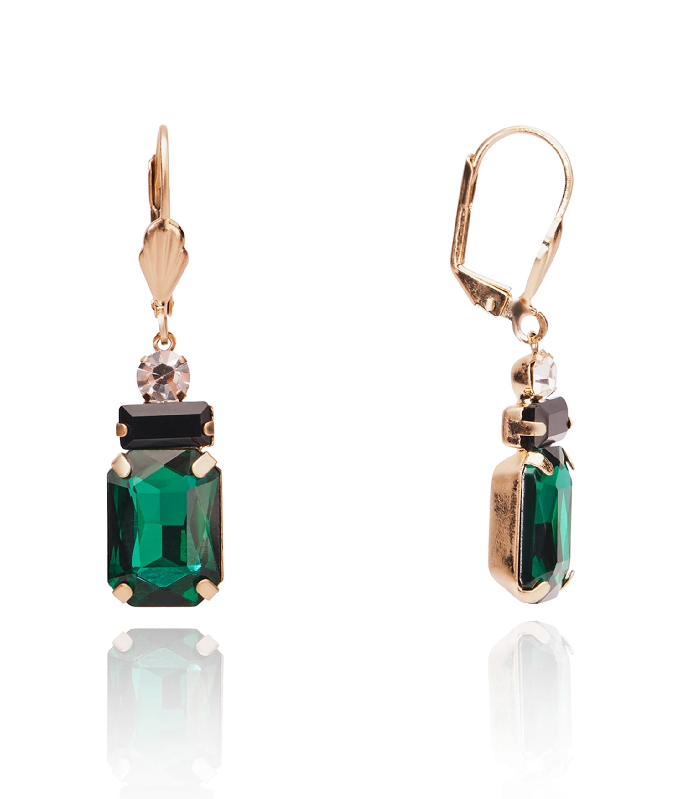 

Green Rhinestone Art Deco Drop Earrings