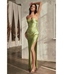Strapless Corset Waistline Satin Lace-Up Ruched Sweetheart Evening Dress