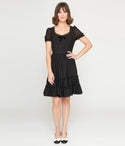 Puff Sleeves Sleeves Lace Trim Velvet Back Zipper Short Little Black Dress With a Bow(s)