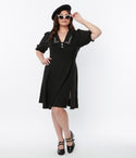 Embroidered Puff Sleeves Sleeves Collared Dress
