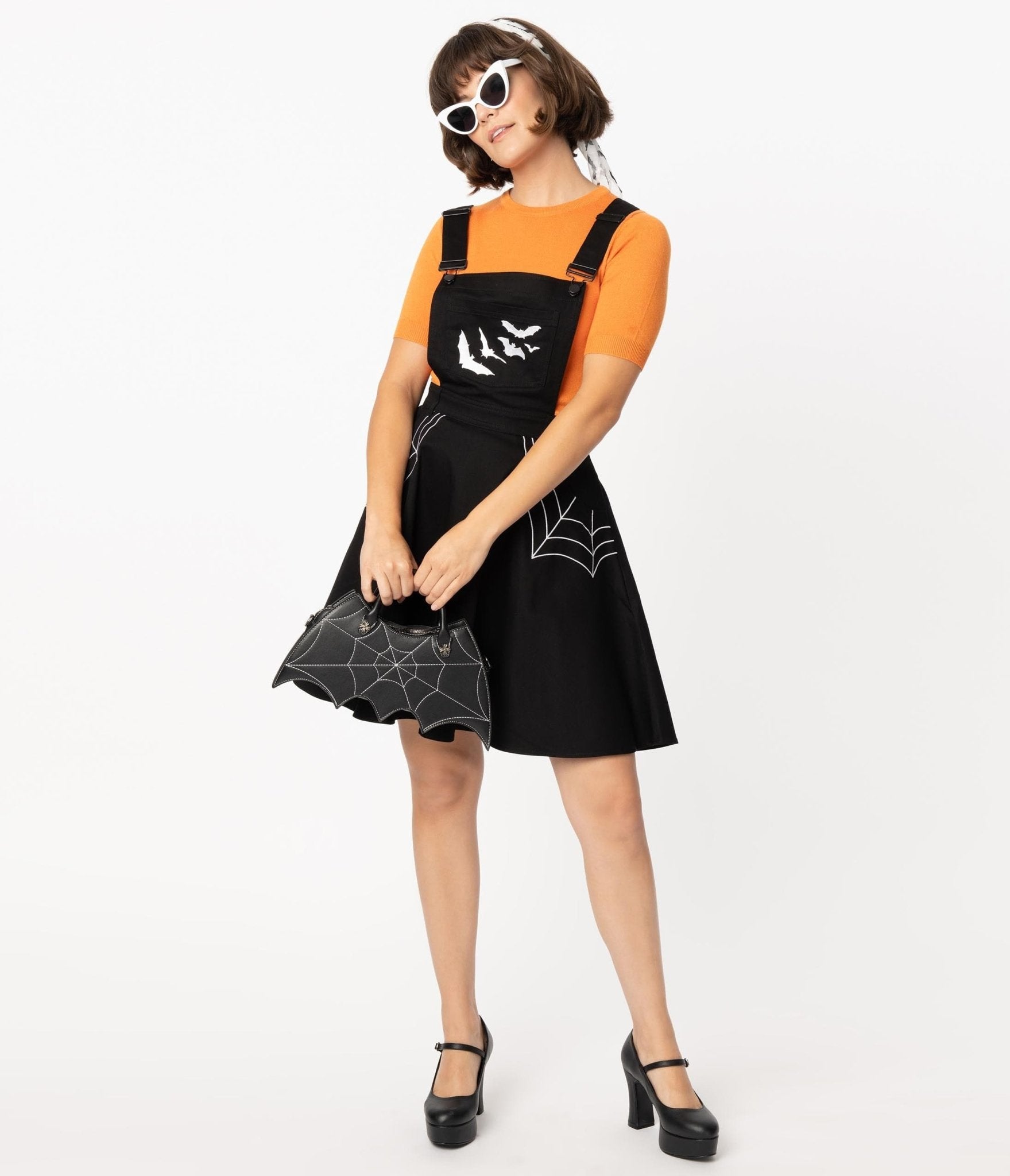 

Hell Bunny Black Spiderweb & Bats Miss Muffet Pinafore Dress