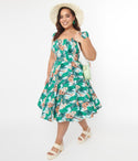 Tropical Print Short Sleeves Sleeves Swing-Skirt Dress