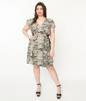 Plus Size Sophisticated V-neck Animal Zebra Print Short Sleeves Sleeves Back Zipper Lace-Up Short Dress