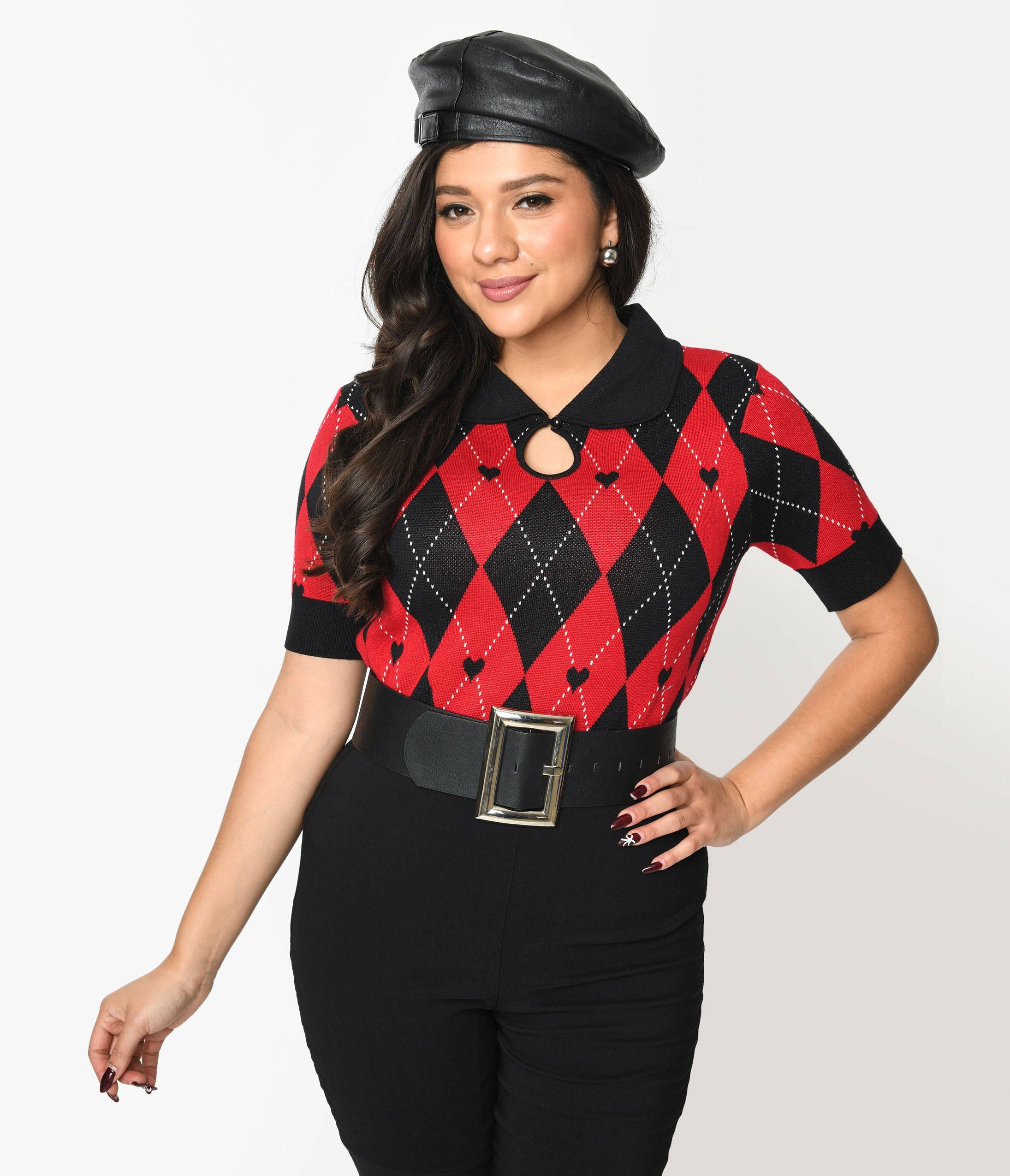 

Hell Bunny Red & Black Heart Argyle Amy Knit Top