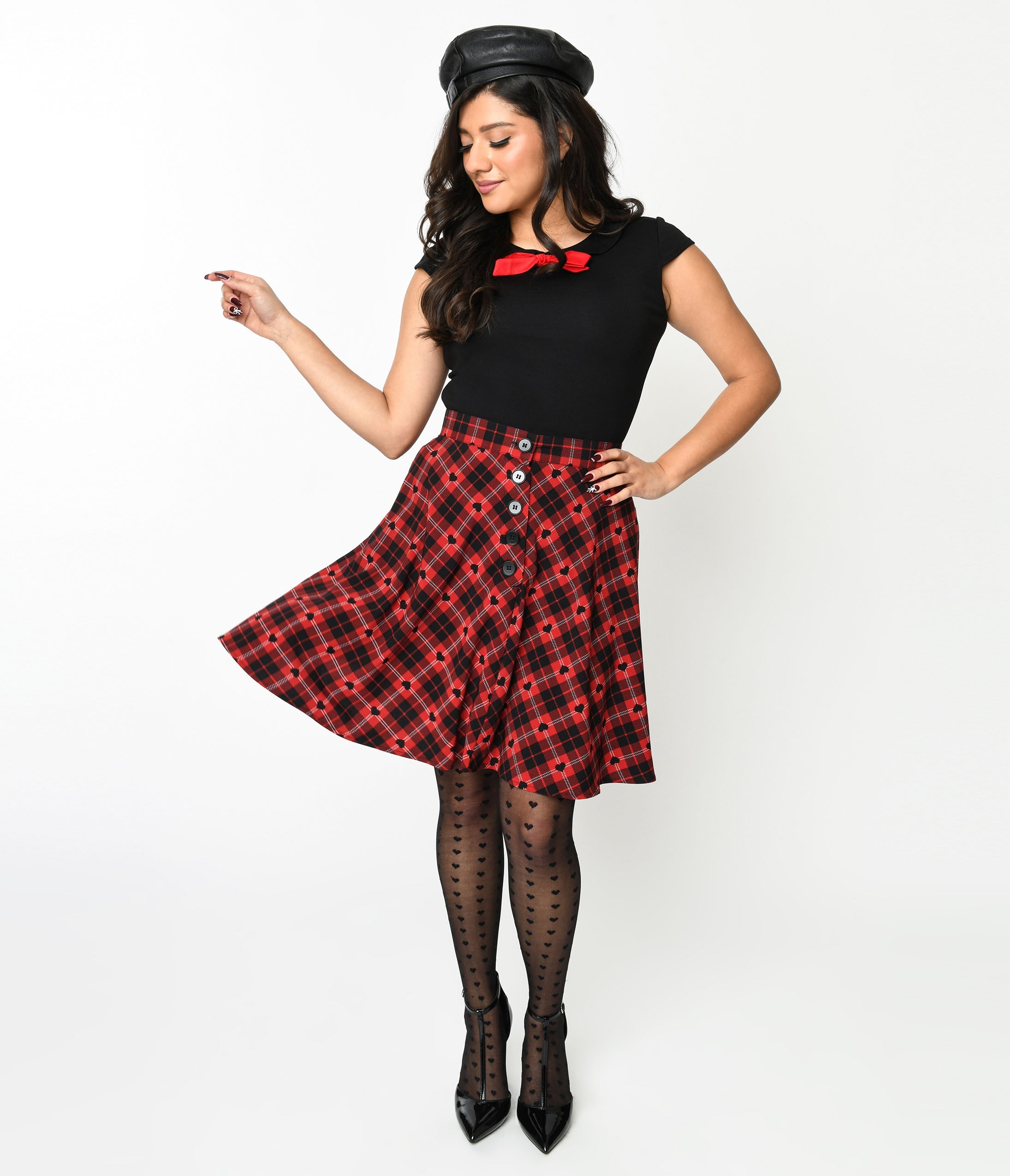 

Hell Bunny Red & Black Heart Plaid Date Night Skirt