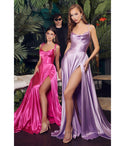 A-line Satin Spaghetti Strap Cowl Neck Prom Dress by Cinderella Divine Moto