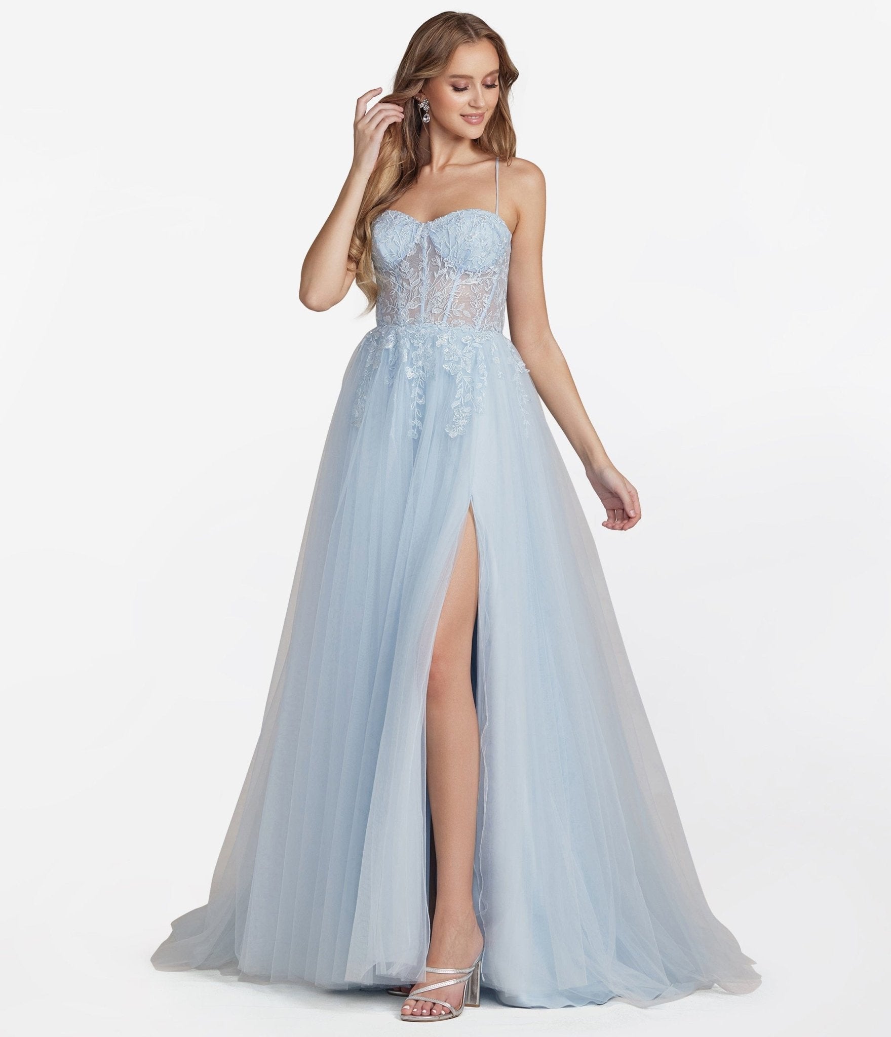 

Ice Blue Corset Tulle Prom Ball Gown