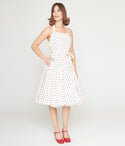 Halter Polka Dots Print Cotton Swing-Skirt Dress