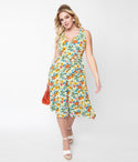 V-neck Fitted Tie Waist Waistline Swing-Skirt Floral Print Dress With a Sash