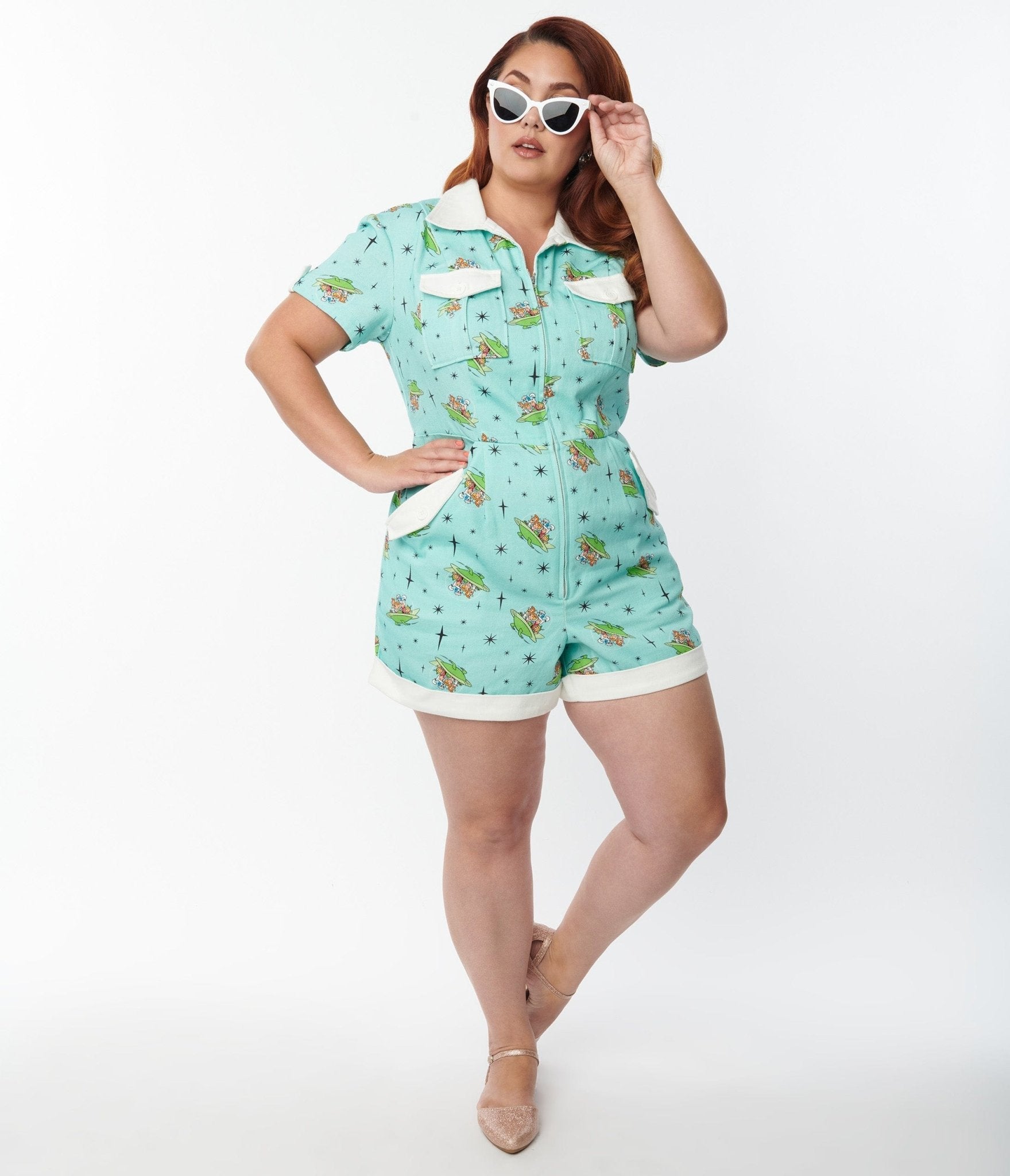 

Jetsons X Unique Vintage Plus Size Space Adventure Print Mia Romper