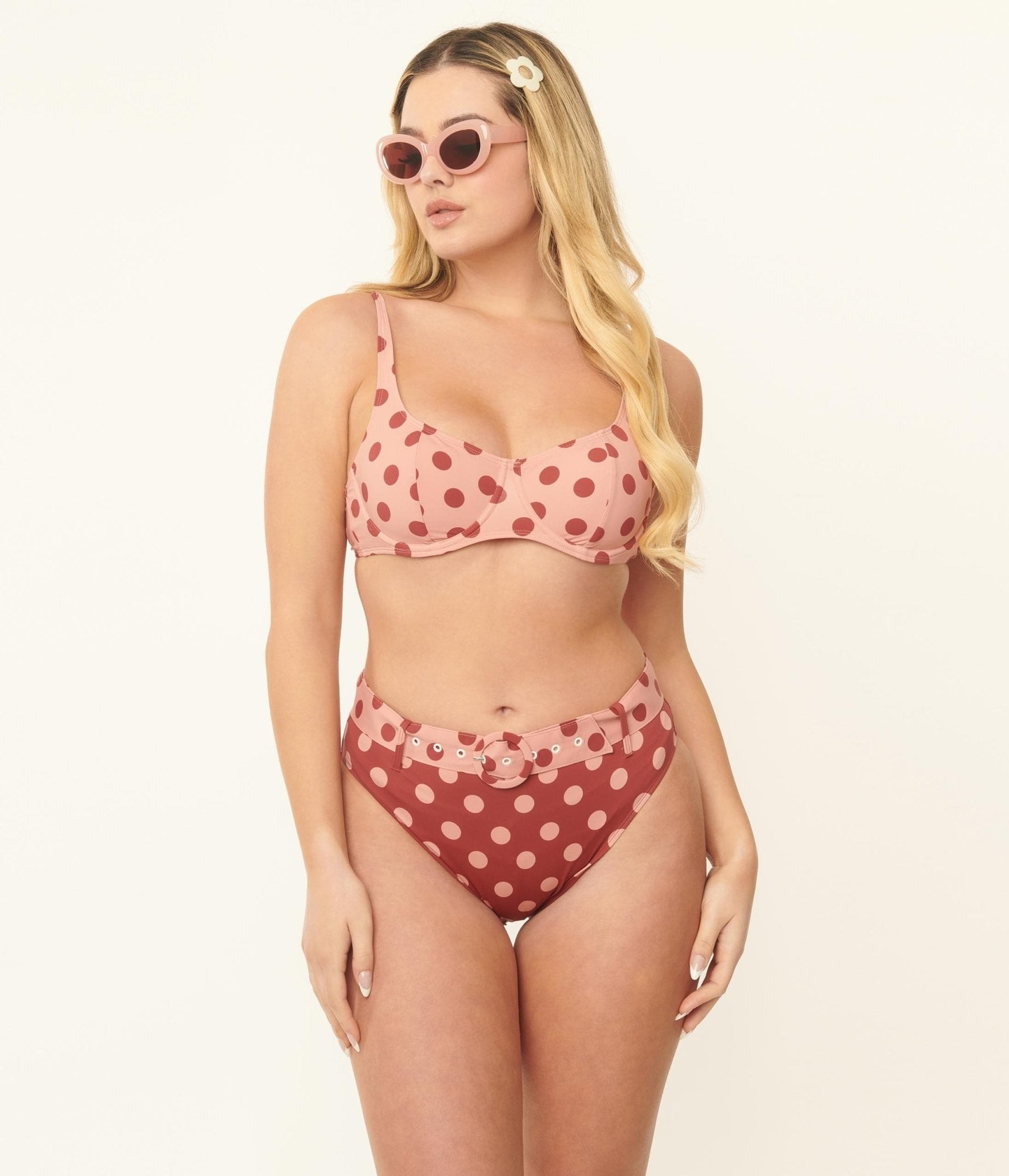 

Kingdom & State Dusty Pink & Burgundy Polka Dot Swim Top