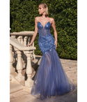 V-neck Strapless Mermaid Floor Length Tulle Corset Waistline Illusion Open-Back Slit Glittering Sheer Beaded Sequined Prom Dress with a Brush/Sweep Train