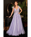 A-line Tulle Plunging Neck Ball Gown Prom Dress With a Bow(s) by Cinderella Divine Moto