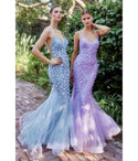 Floral Print Mermaid Tulle Applique Bridesmaid Dress