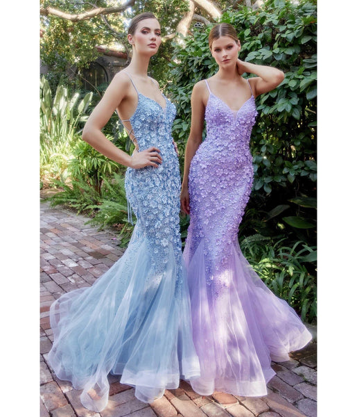 Floral Print Mermaid Applique Tulle Bridesmaid Dress
