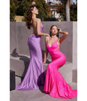 V-neck Floor Length Satin Fitted Open-Back Glittering Sleeveless Spaghetti Strap Evening Dress with a Brush/Sweep Train