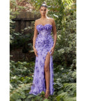 Sophisticated Strapless Floral Print Glittering Fitted Lace-Up Slit Applique Sweetheart Corset Waistline Mermaid Floor Length Evening Dress with a Brush/Sweep Train