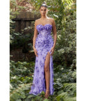 Sophisticated Strapless Floral Print Corset Waistline Sweetheart Mermaid Glittering Fitted Lace-Up Slit Applique Floor Length Evening Dress with a Brush/Sweep Train