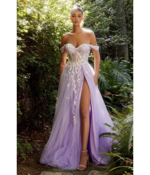 Sophisticated A-line Tulle Sweetheart Off the Shoulder Applique Sequined Slit Illusion Open-Back Draped Glittering Corset Waistline Floor Length Evening Dress with a Brush/Sweep Train