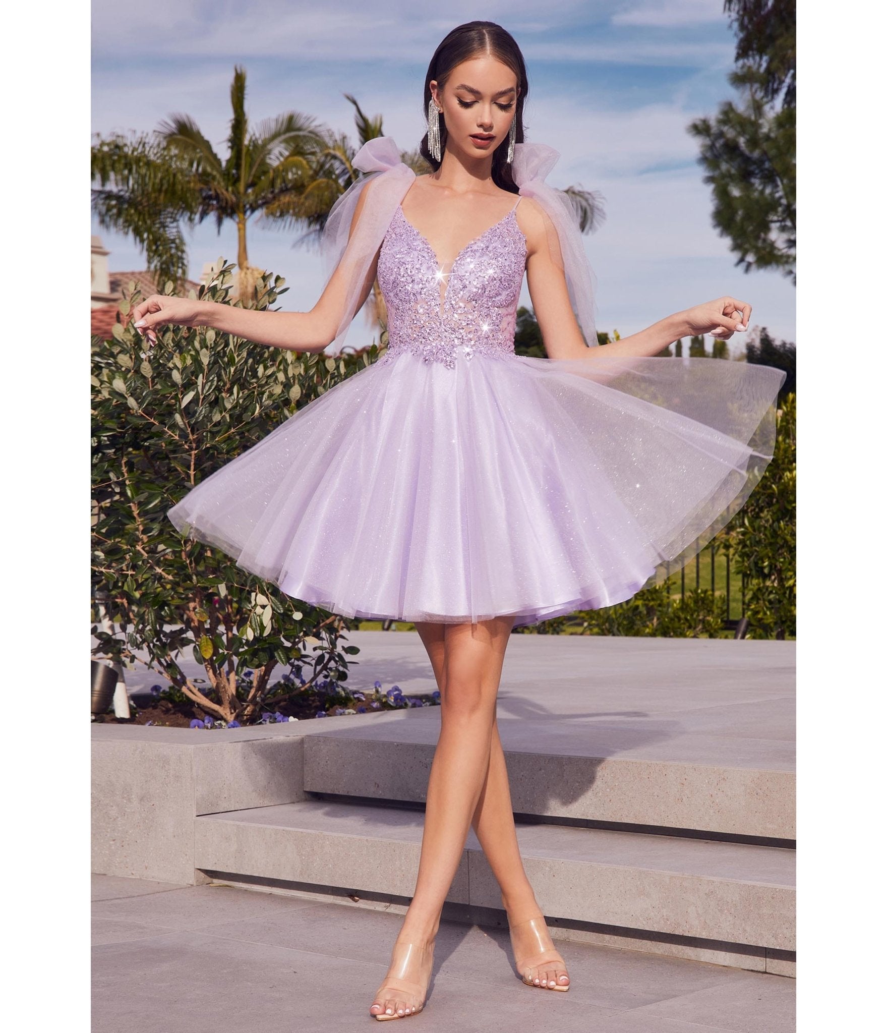 

Lavender Shimmer Tulle Flare Prom Dress