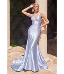 V-neck Sleeveless Satin Ruched Plunging Neck Mermaid Dress with a Brush/Sweep Train by Cinderella Divine Moto