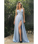 V-neck Floor Length Satin Spaghetti Strap Sweetheart Slit Ruched Faux Wrap Bridesmaid Dress