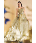 Sophisticated Tulle Gathered Applique Draped Flutter Sleeves Ball Gown Evening Dress/Bridesmaid Dress