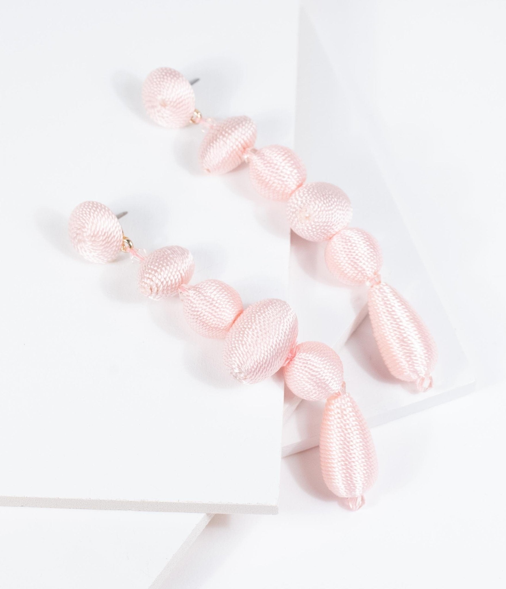 

Light Pink Woven Beaded Drop Earrings