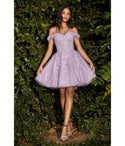 A-line Sweetheart Floral Print Cocktail Short Applique Beaded Open-Back Sheer Corset Waistline Dress by Cinderella Divine Moto