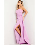 Sophisticated Strapless Sheath Slit Pleated Straight Neck Sheath Dress/Evening Dress with a Brush/Sweep Train