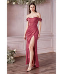 Corset Waistline Satin Slit Draped Lace-Up Fitted Sheath Off the Shoulder Ball Gown Sheath Dress/Prom Dress