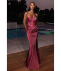 Strapless Floor Length Pleated Slit Ruched Sheath Satin Sweetheart Corset Waistline Sheath Dress/Evening Dress