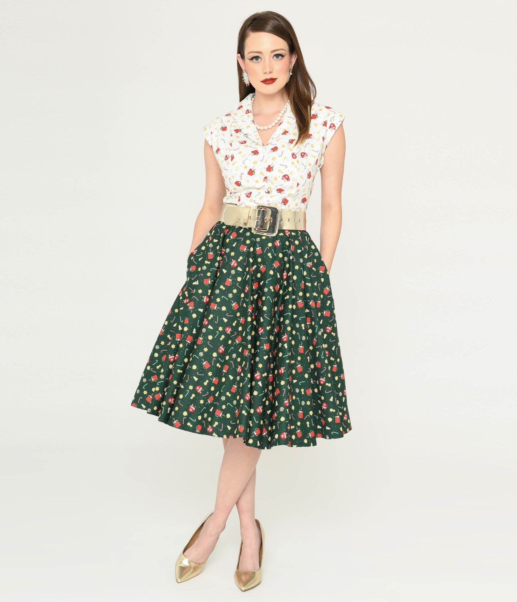 Cream & Black Floral Swing Skirt – Unique Vintage