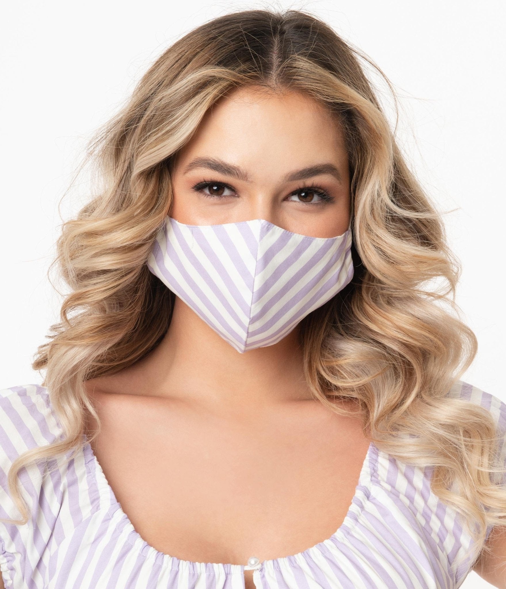 

Magnolia Place Lilac & White Stripe Print Face Mask