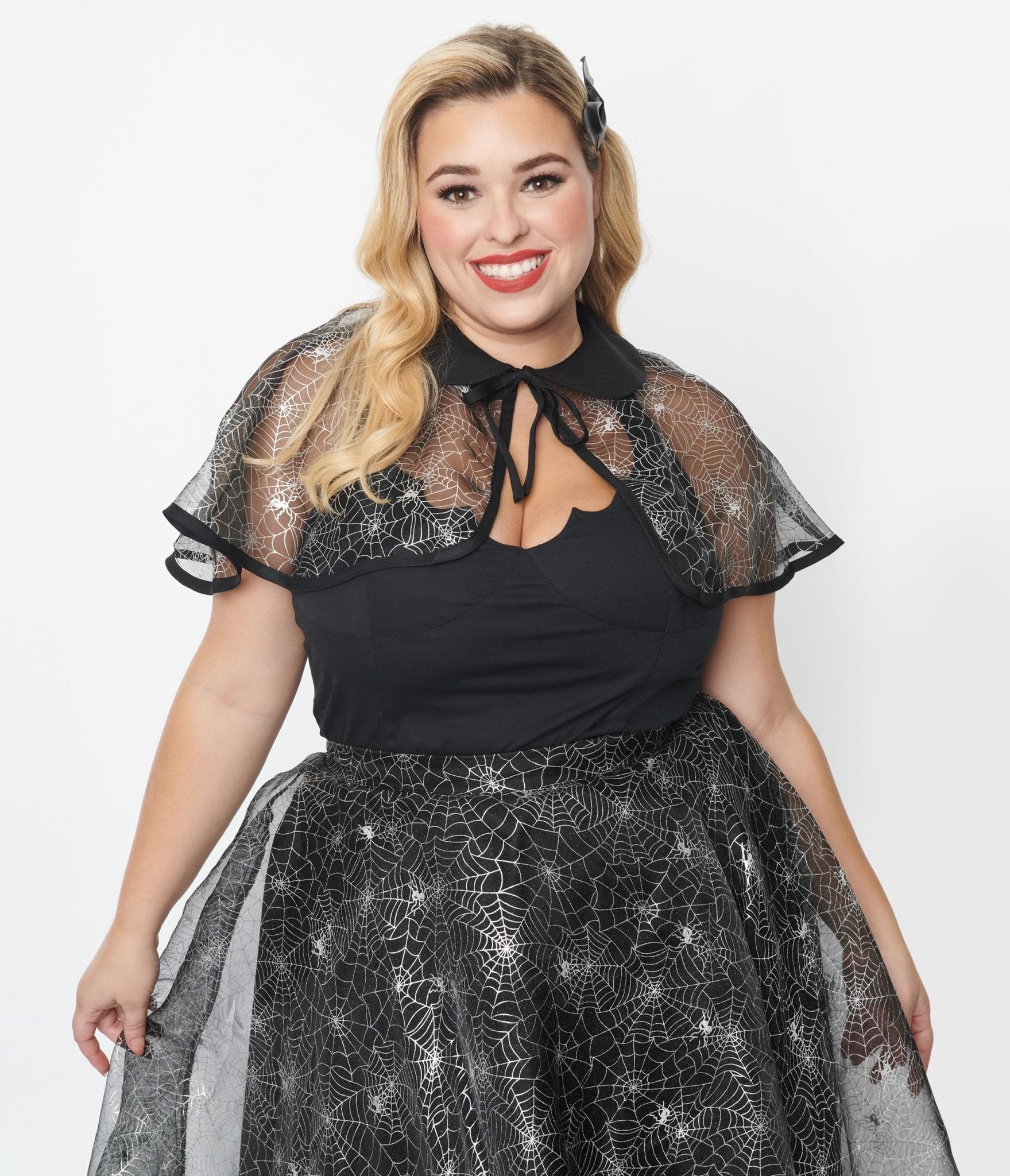 

Magnolia Place Plus Size Black Spiderweb Capelet