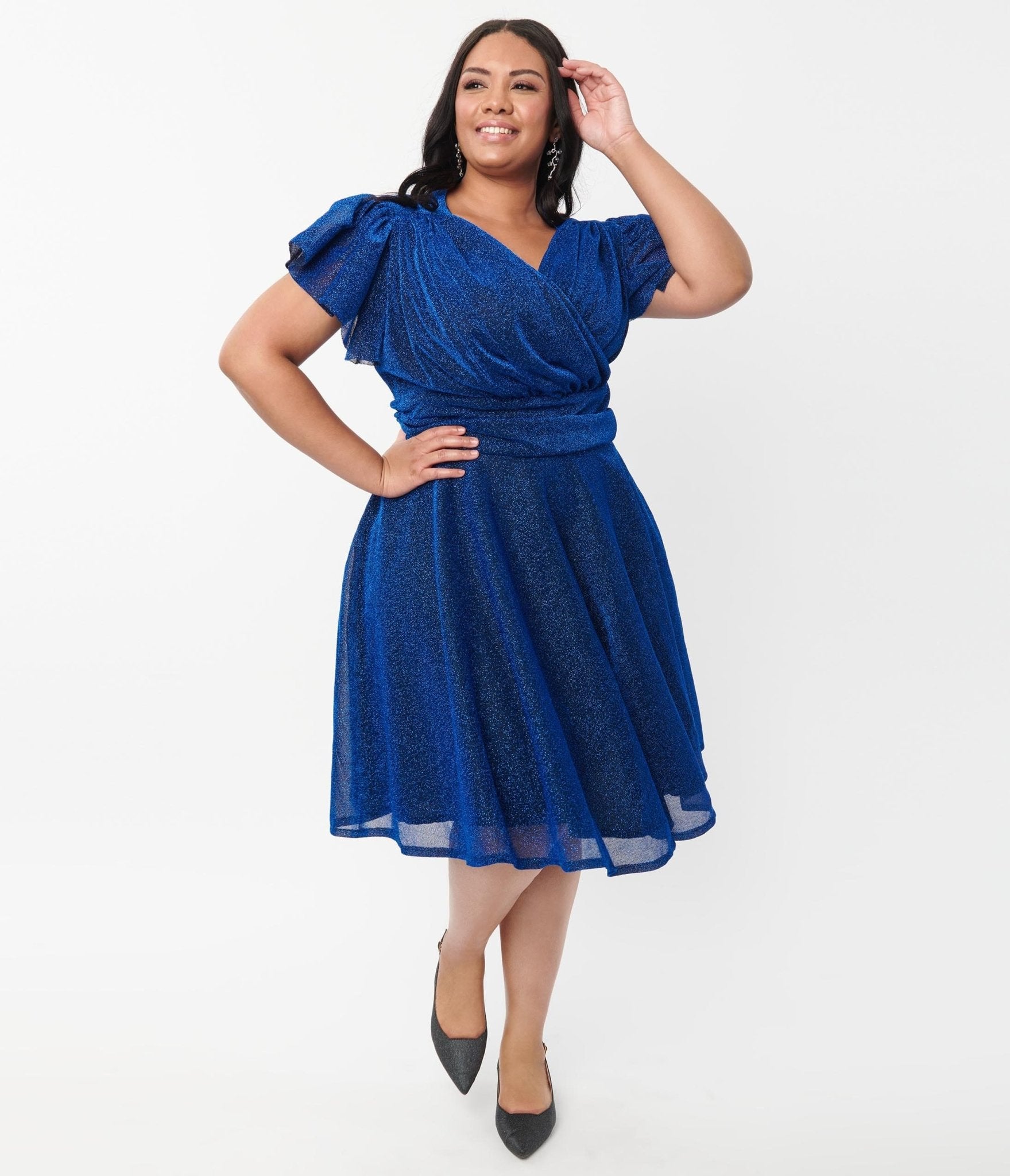 

Magnolia Place Plus Size Blue Sparkle Midori Swing Dress